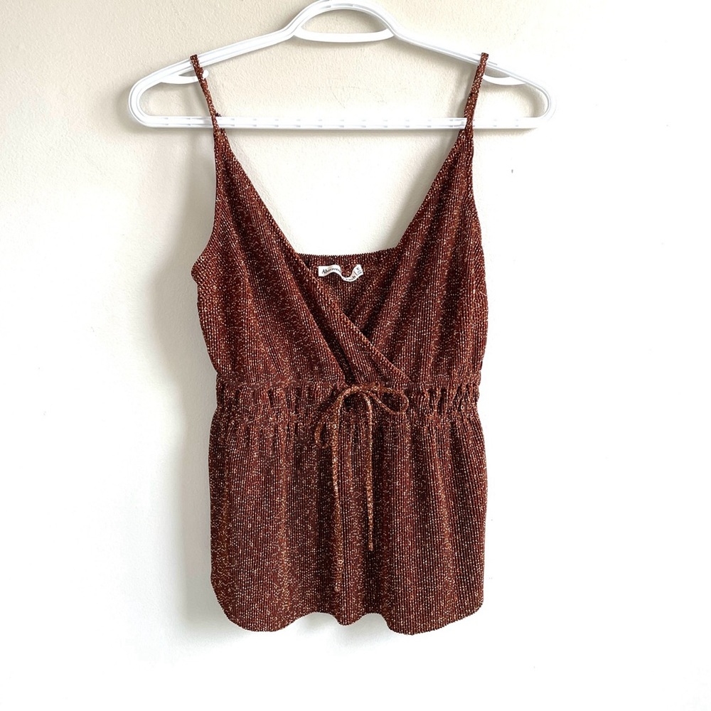 ABERCROMBIE FITCH BROWN SLEEVELESS TOP RUFFLES STRAPS ACCORDION FLOWERS